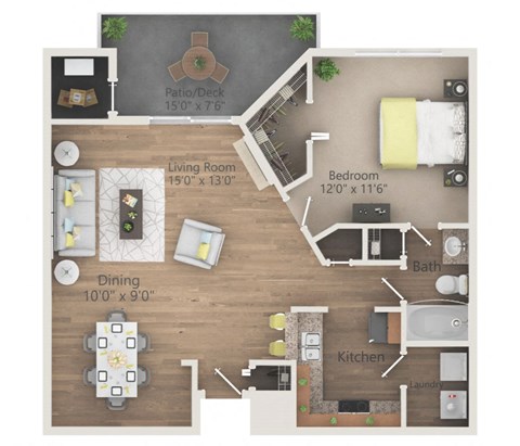 Taragold 1 bedroom floor plan at Altitude Blue Ash Apartments in Blue Ash, OH
